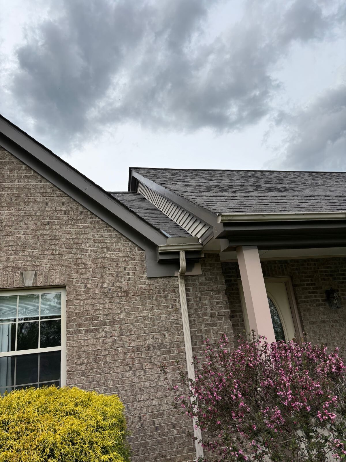 Gutter installation and roof drainage system on a home in Anderson Township, OH by TruCraft Exteriors.