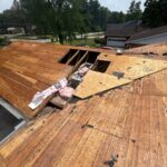 Exposed roof decking during tear-off for a Sharonville roof replacement